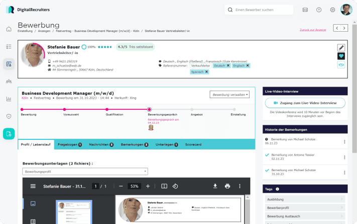 Bewerbermanagement-Software Dashboard für das Bewerbertracking