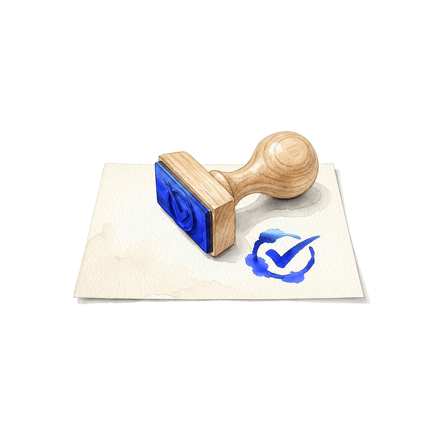 Illustration d'un tampon de validation représentant la conformité et l’approbation