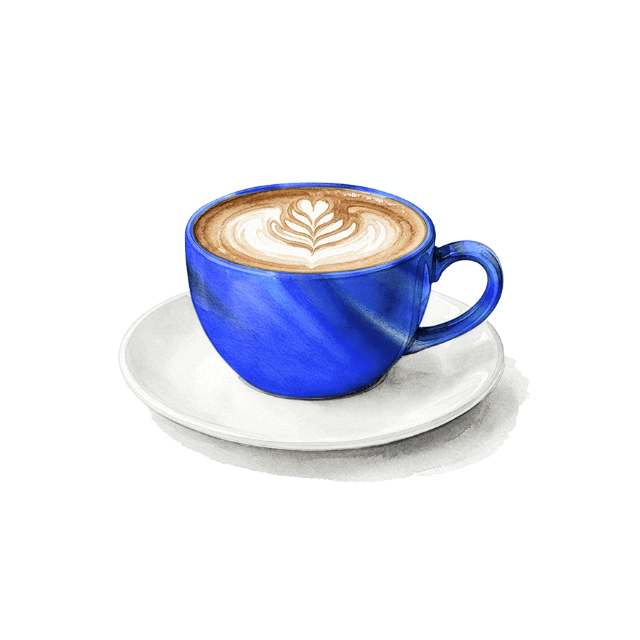 Illustration d'une tasse de café avec mousse décorée symbolisant le bien-être au travail