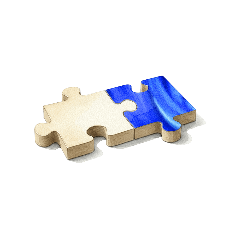 Illustration de deux pièces de puzzle symbolisant l’intégration, l'emboitement