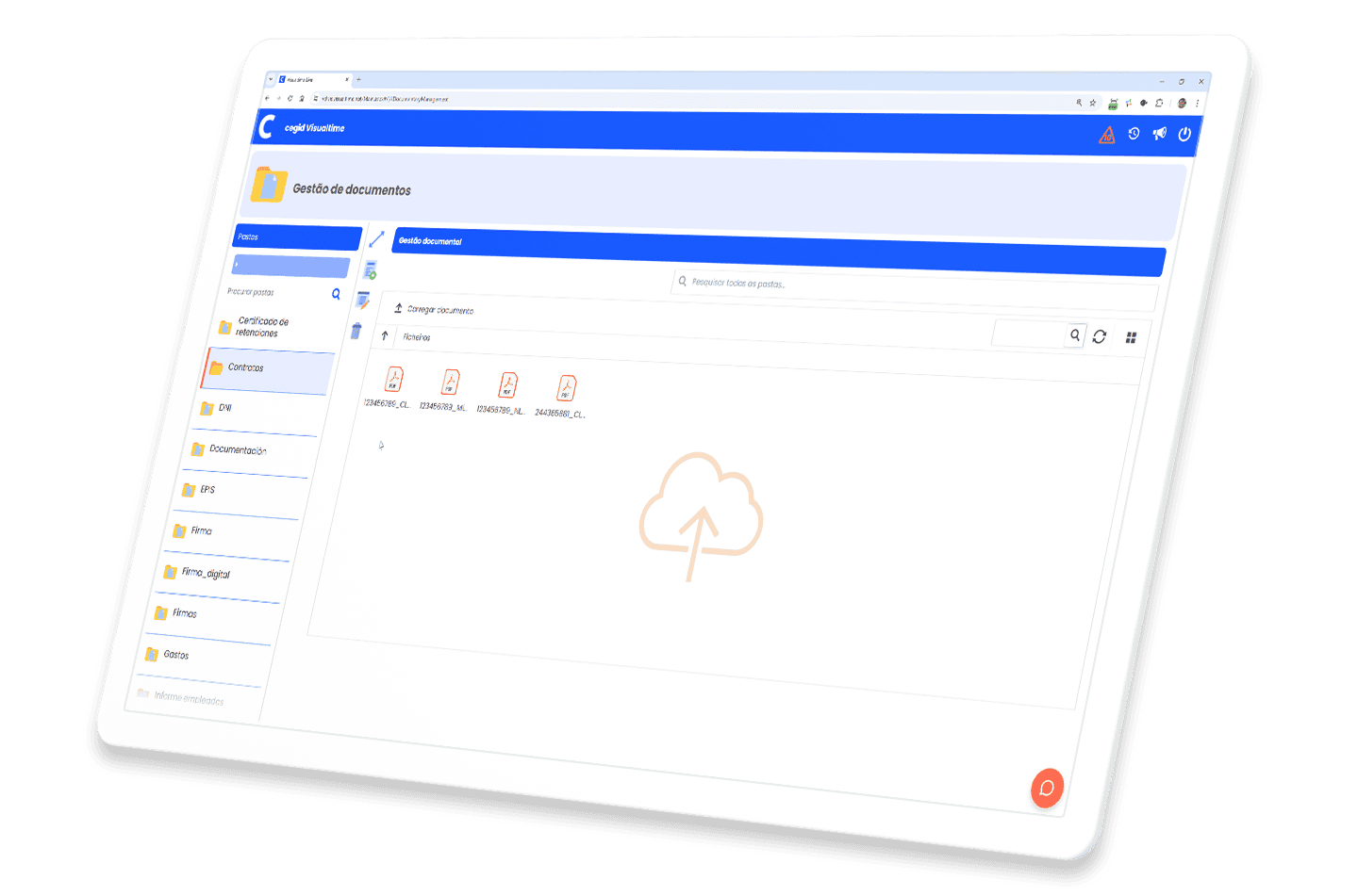 Ecrã relativo à gestão de documentos presente no Cegid Visualtime