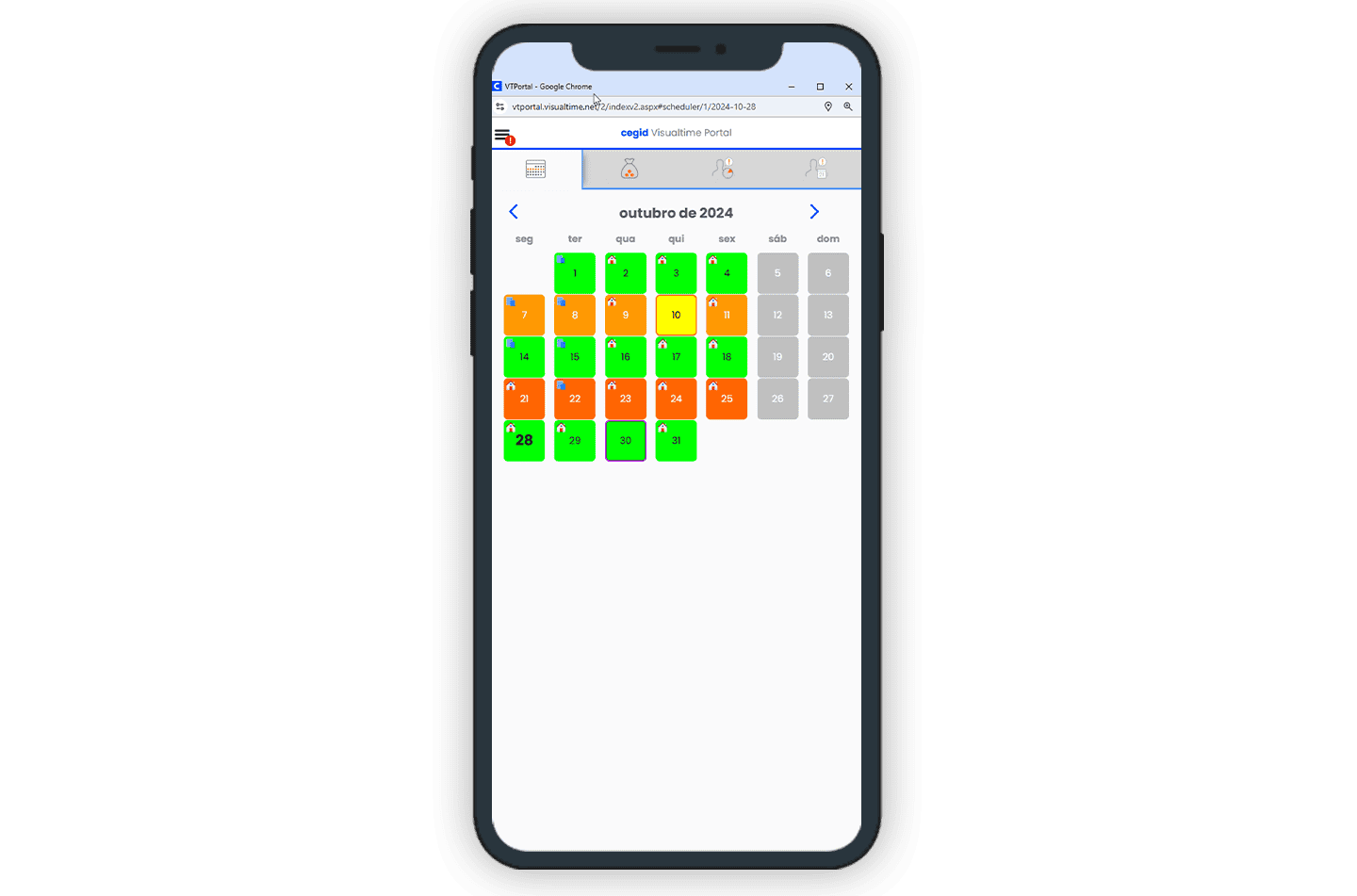 App software de gestão de tempo Cegid Visualtime relativo ao Portal do Colaborador