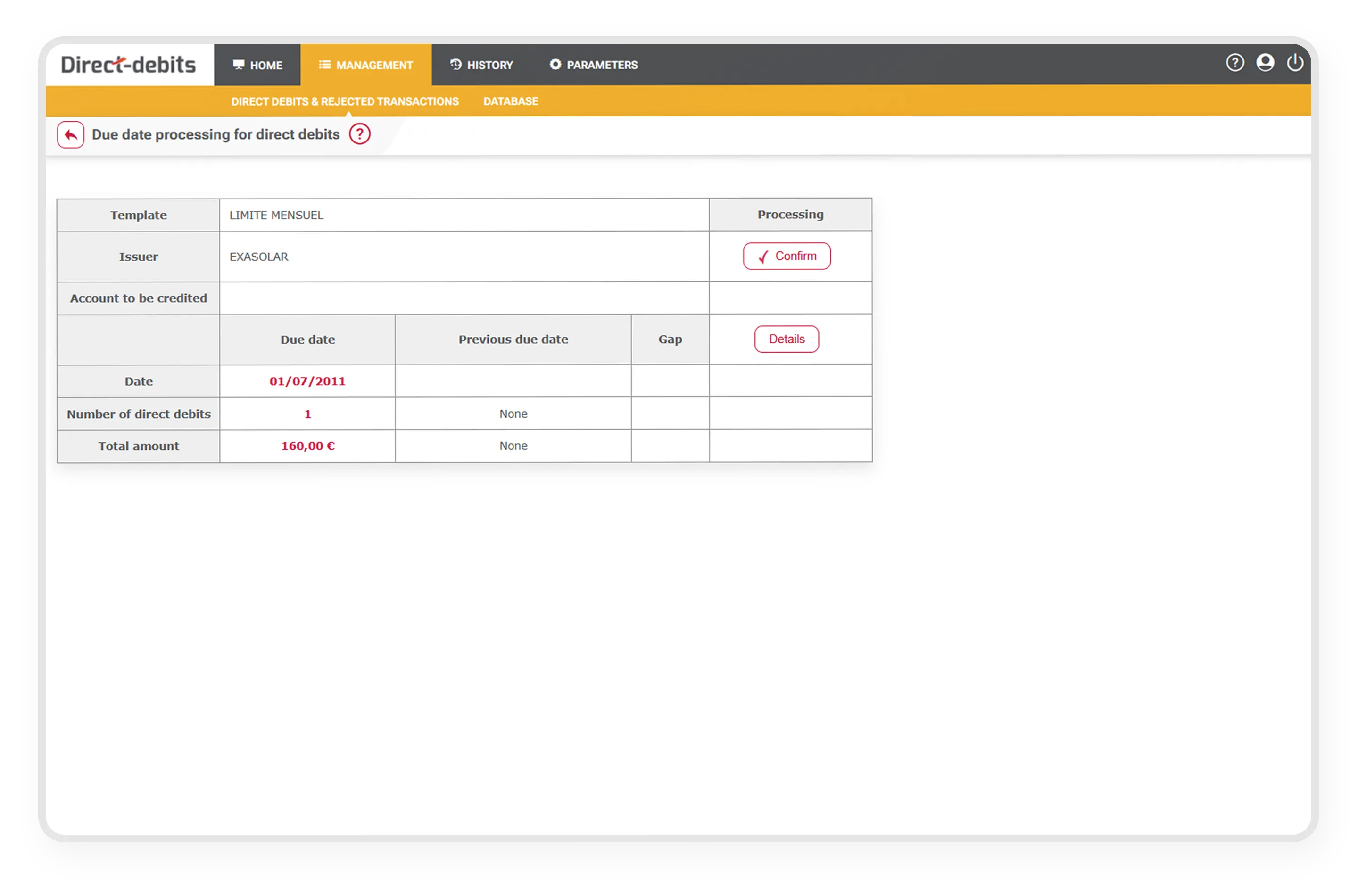 Cegid Direct-debits Gestión de calendarios de pago
