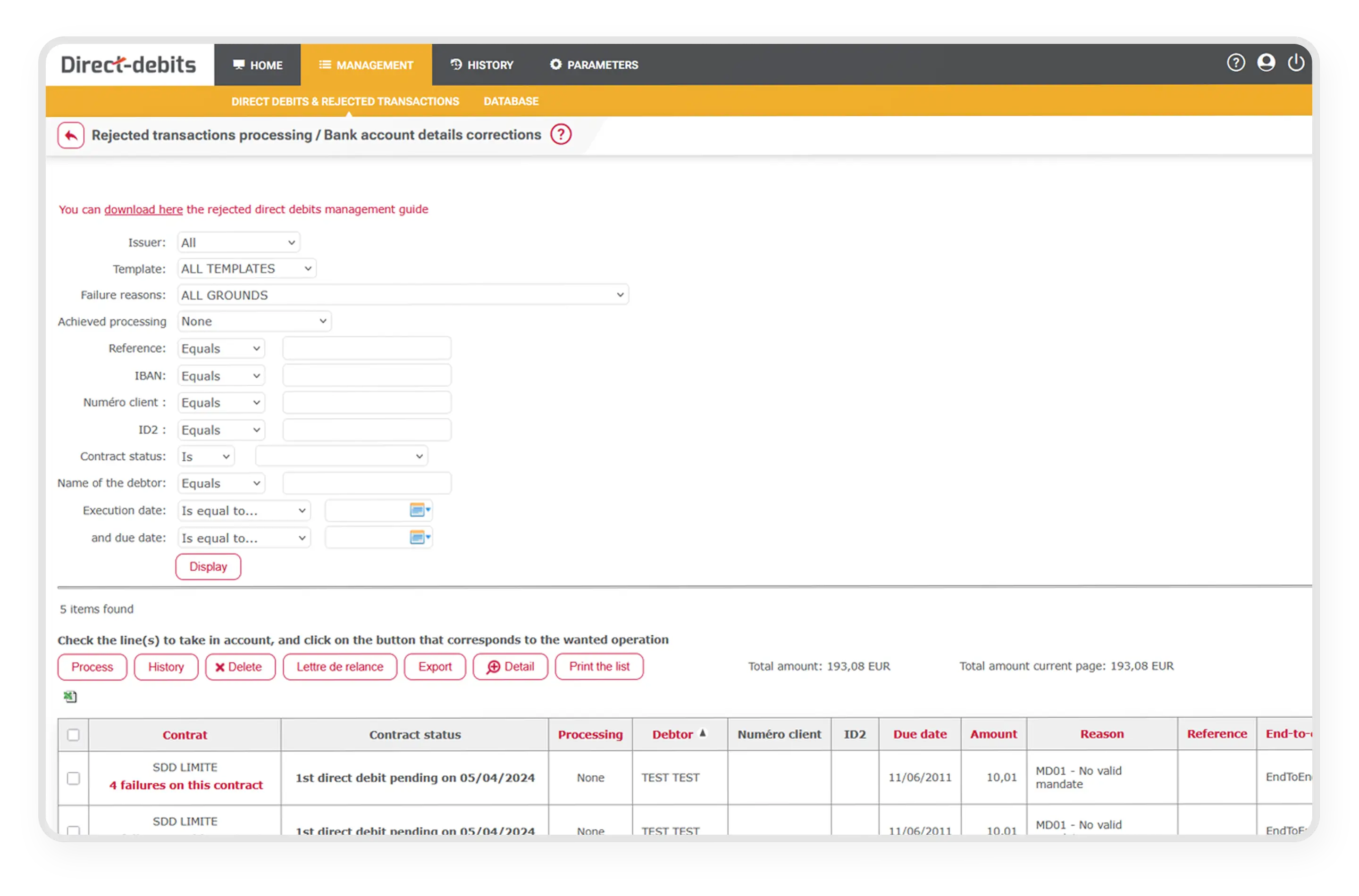 Cegid Direct-debits Procesamiento de impagos