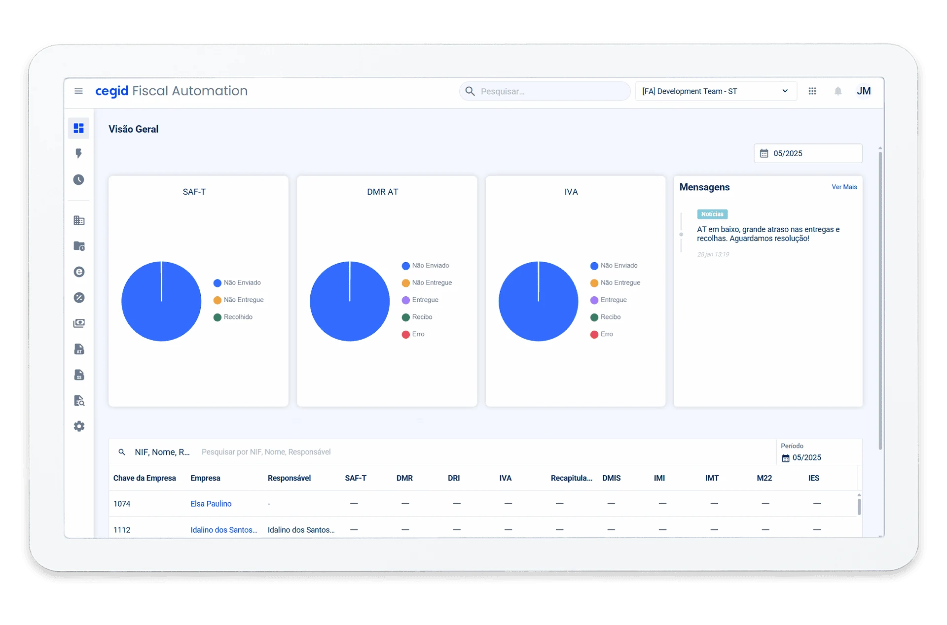 Mockup com dashboard do Cegid Fiscal Automation