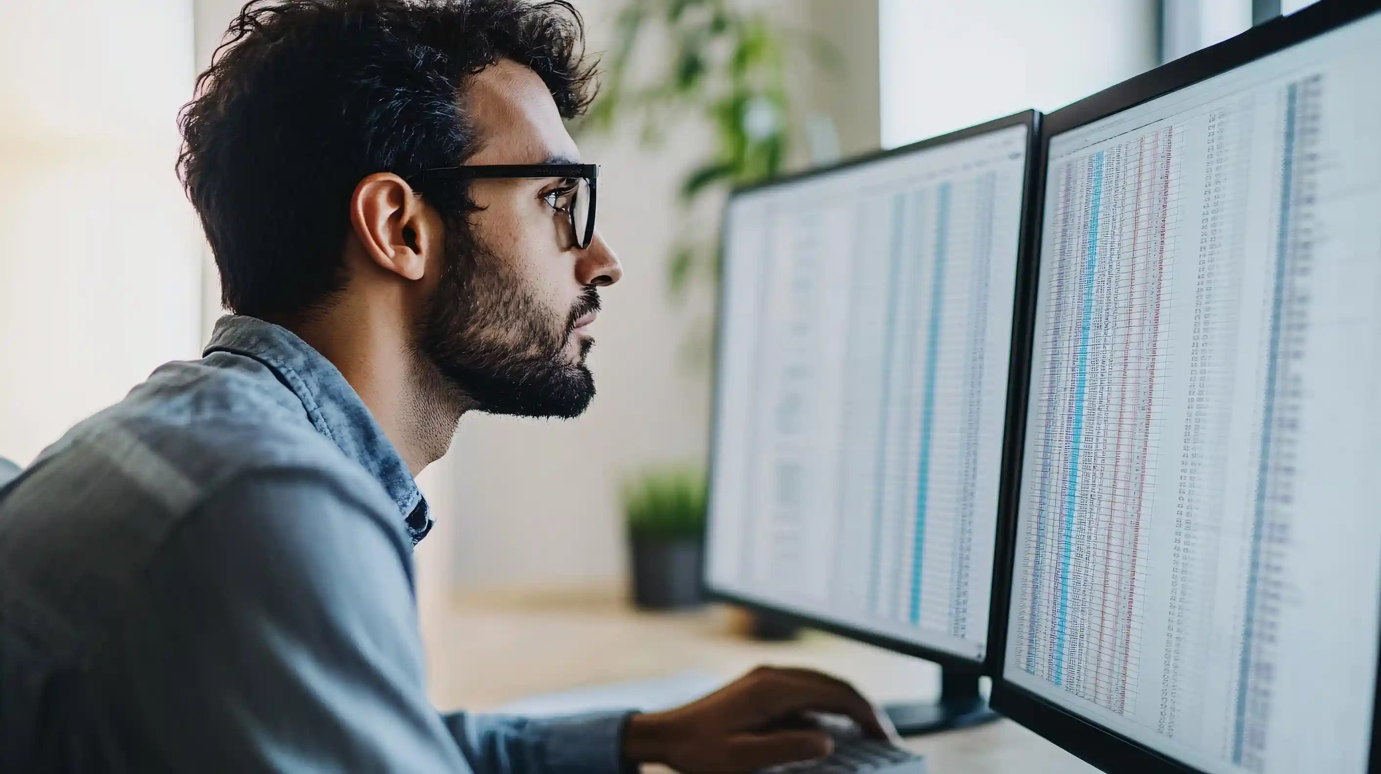 Homem a trabalhar em folha de cálculo no computador
