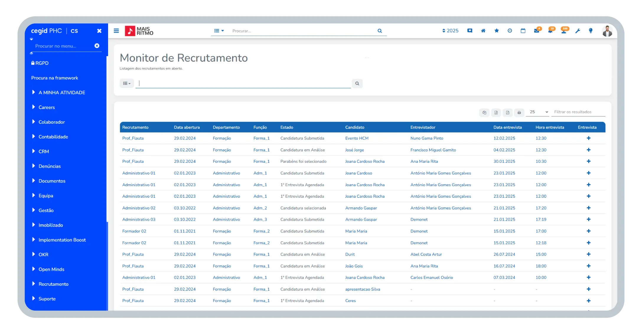 Recrutamento no Cegid PHC CS