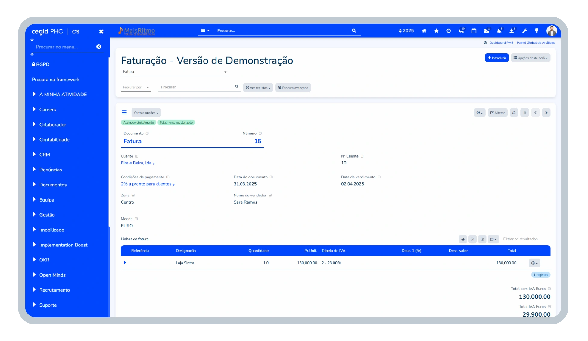 Vendas no Cegid PHC CS
