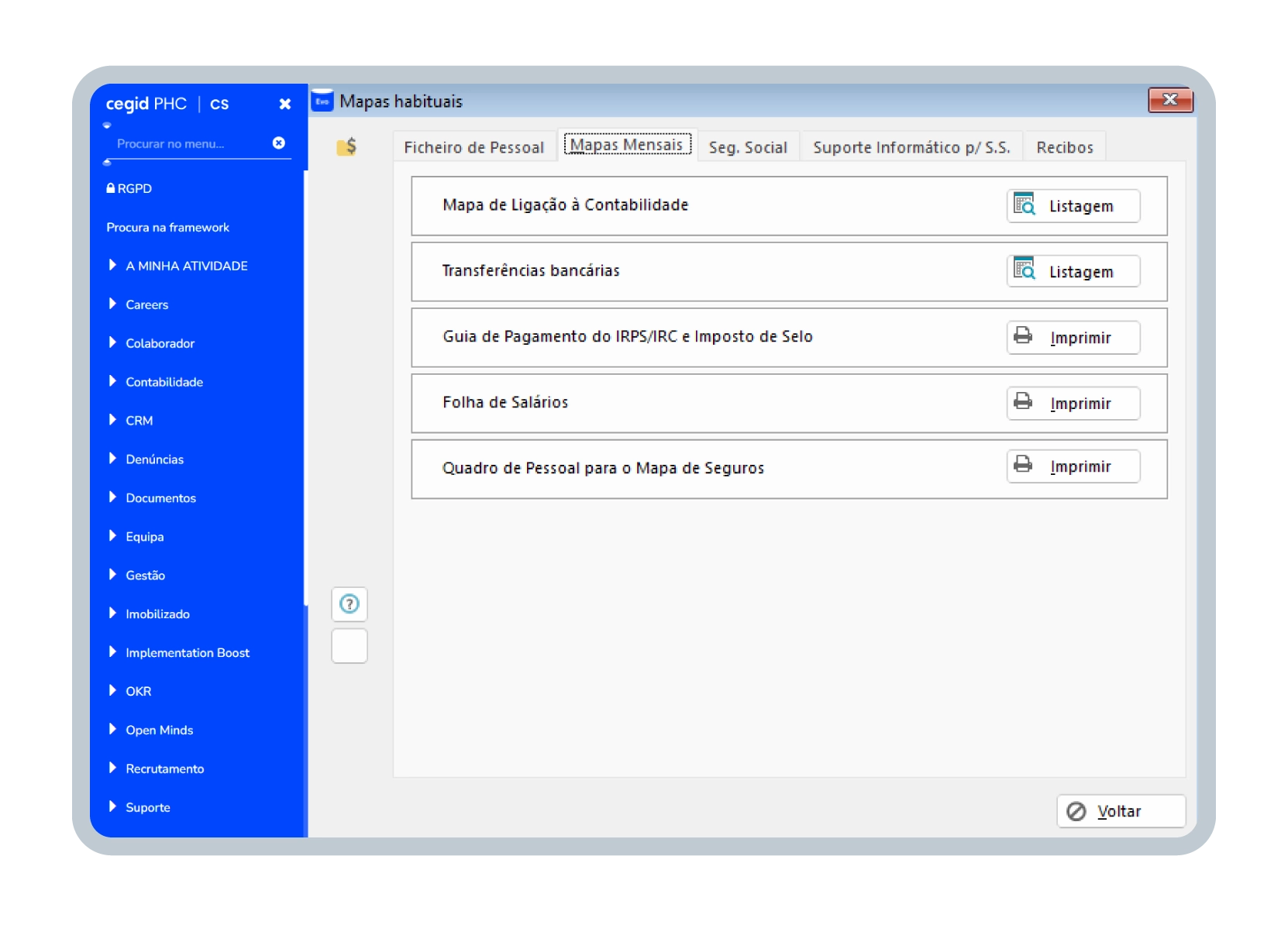 Mapas de contabilidade no Cegid PHC CS
